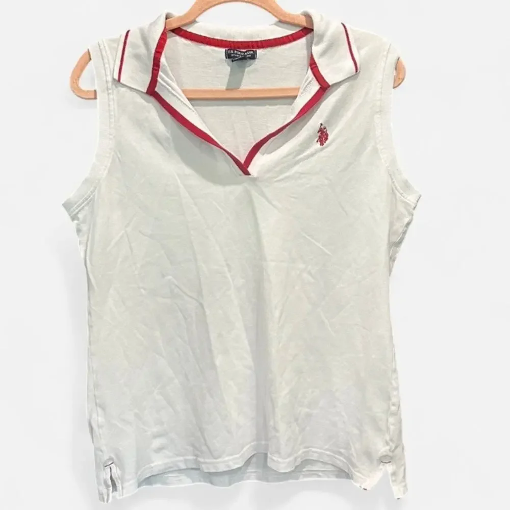 Vintage US Polo Assn Sleeveless Polo Top White Sporty Y2K Indie Sleaze L